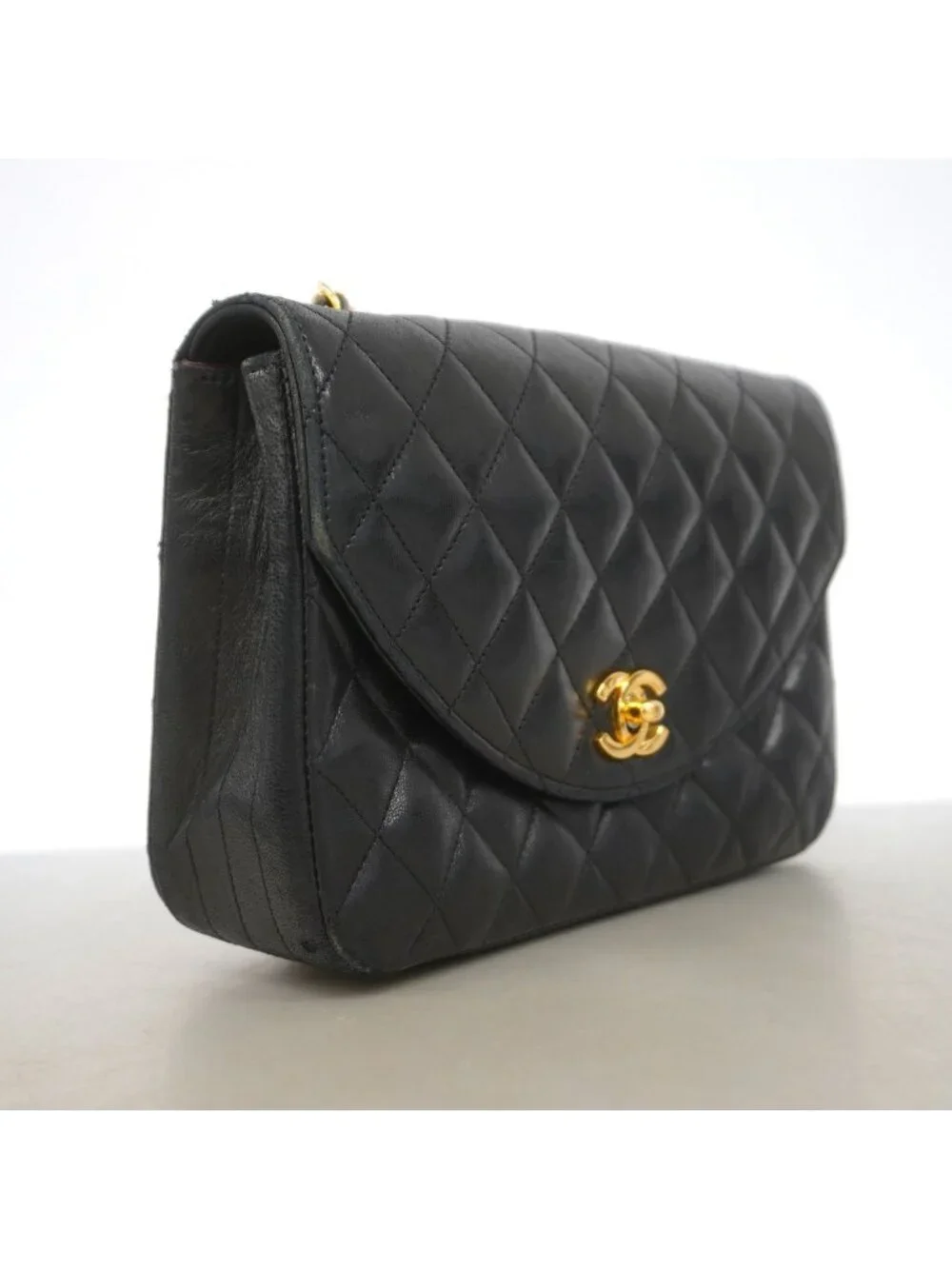Chanel Shoulder Bag Quilted Lambskin Black Gold